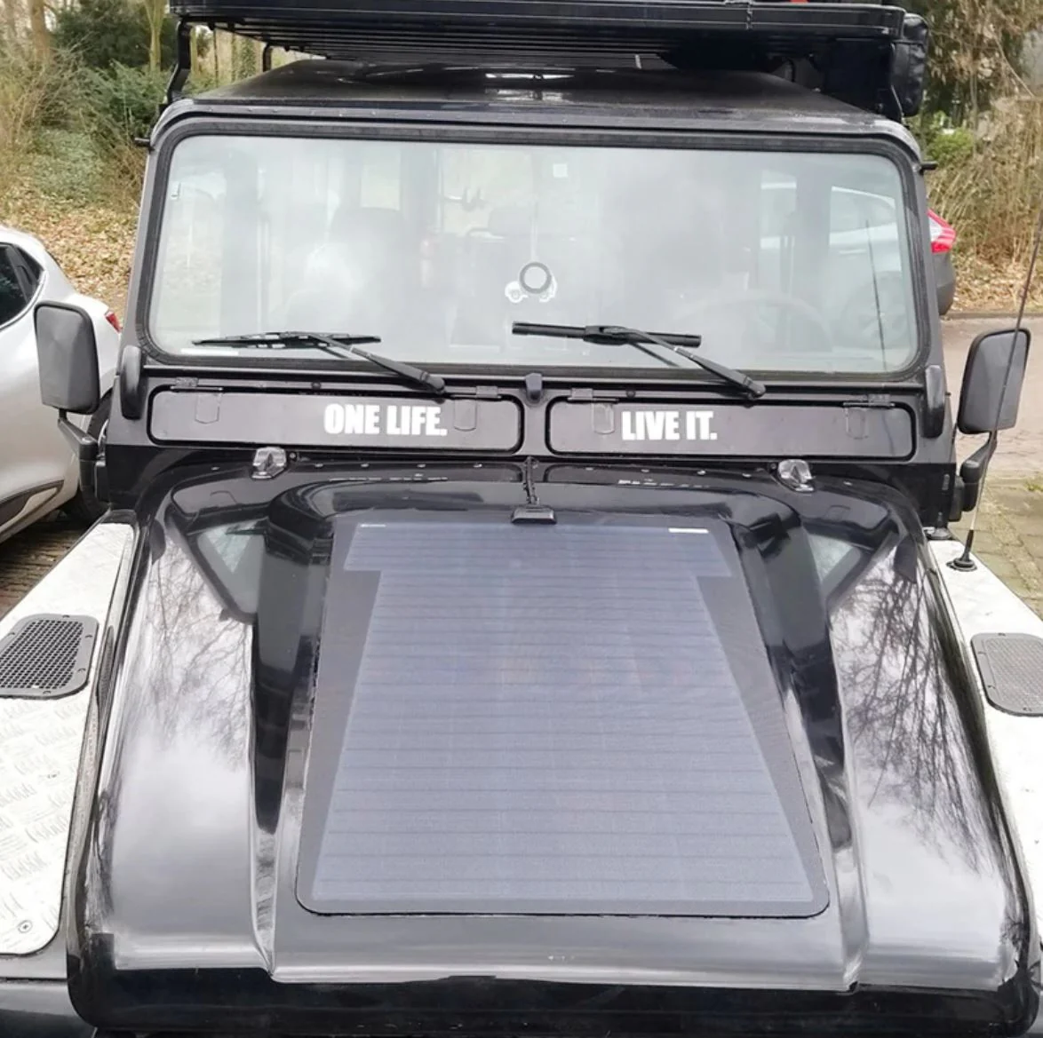 Land-Rover-Defender-1984-to-2006 Bonnet Solar Panel - Land Rover Defender (1984 - 2006) 75-Watt - Image 1